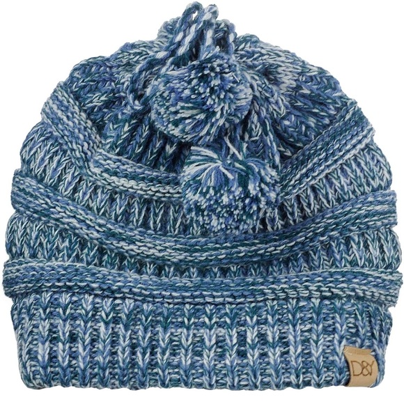 D&Y Versatile Ponyflo Messy High Bun Ponytail Dangling Pom Beanie Snood - Picture 3 of 5